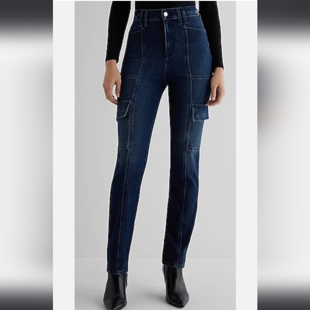 Express 90's Slim Super High Rise Cargo Pocket Jeans Size 4